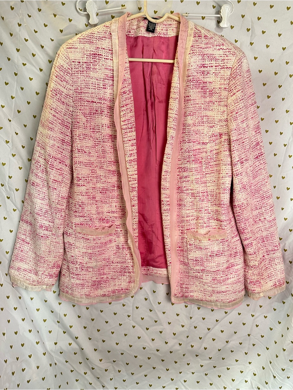 Valerie Stevens Pink Tweed Open Front Blazer Size 16 Jacket w shoulder pads